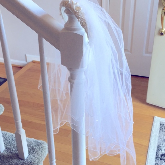 Bridal Veil Headband Pearl and sequin with Blusher - Picture 1 of 7